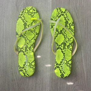 Neon Green Snakskin Flip Flops
